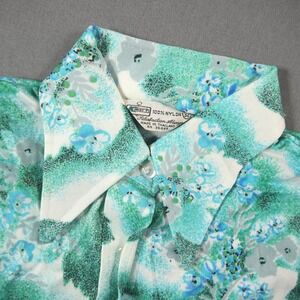 70s Kmart Vintage Floral Western Cowgirl Long Sleeve Blue Women Shirt XS